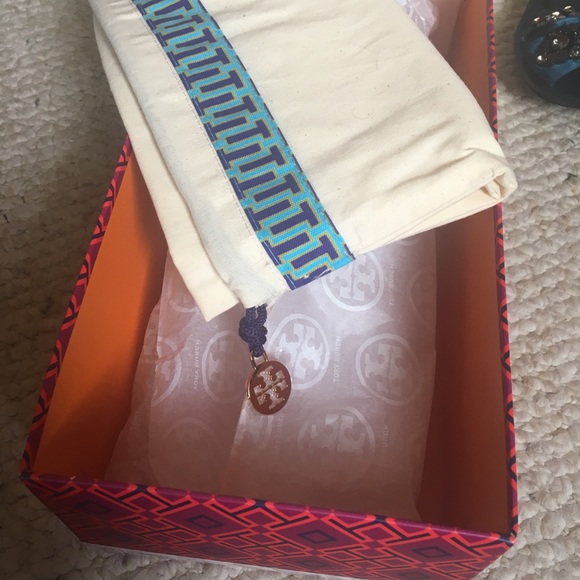 Tory Burch Teal Velvet Jeweled Bow Azalea Flat EUC - Picture 8 of 8